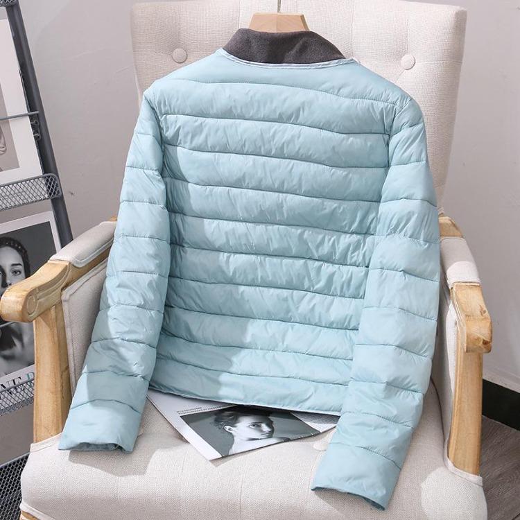 Leichte Daunen-Baumwolljacke für Damen Herbst Winter Vielseitig zum Layering Kurz Rund V-Ausschnitt