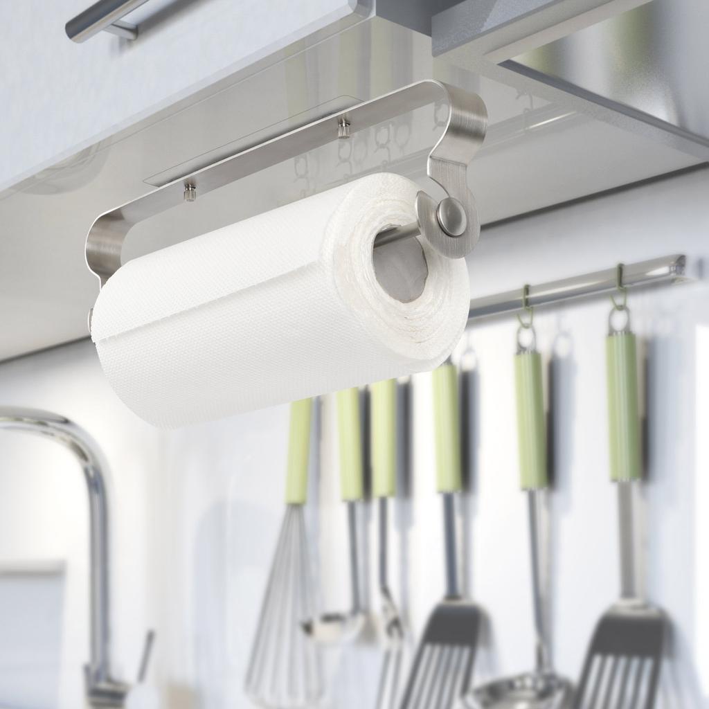 Stainless Steel Paper Towel Holder Kitchen Bathroom Roll Paper Dispenser No Drilling Tissue Hanging Rack