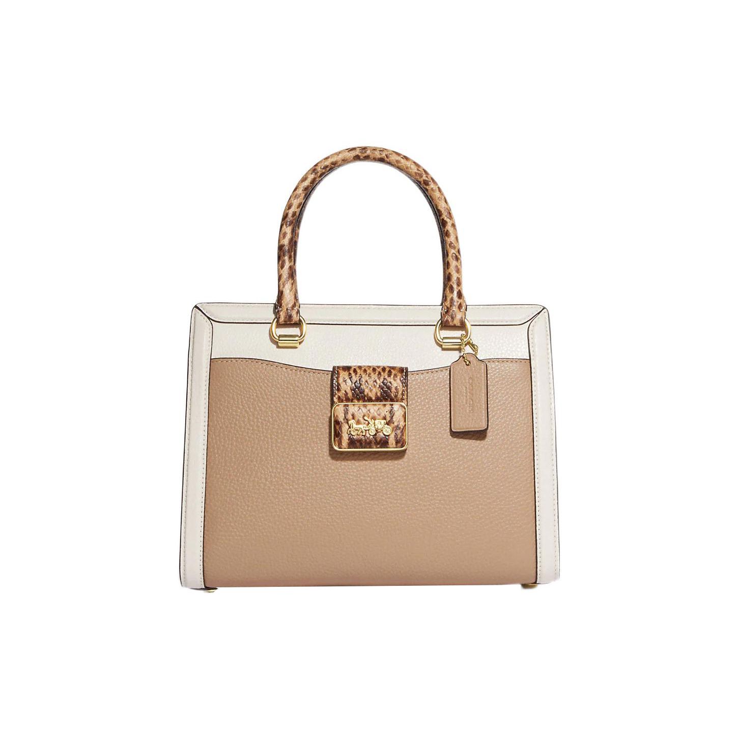 Coach Women's Grace 23 Fashion Zipper Closure Pebble Leather And Snake Print Leather Shoulder Crossbody Tote Bag Medium Handbags Cd484-Imtap
