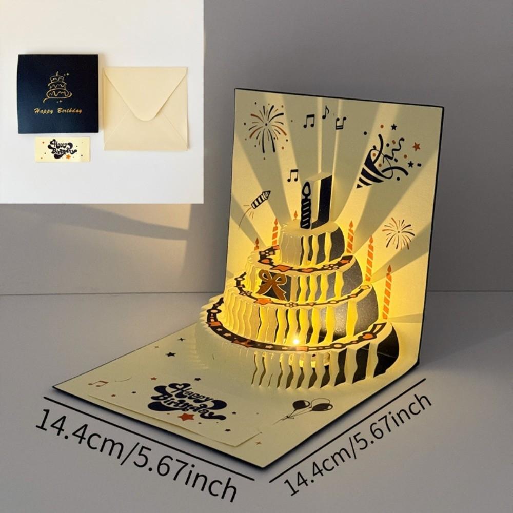 3D Happy Birthday Card Music Light Gift Card New Musical Light Greeting Card  Party Party Supplies