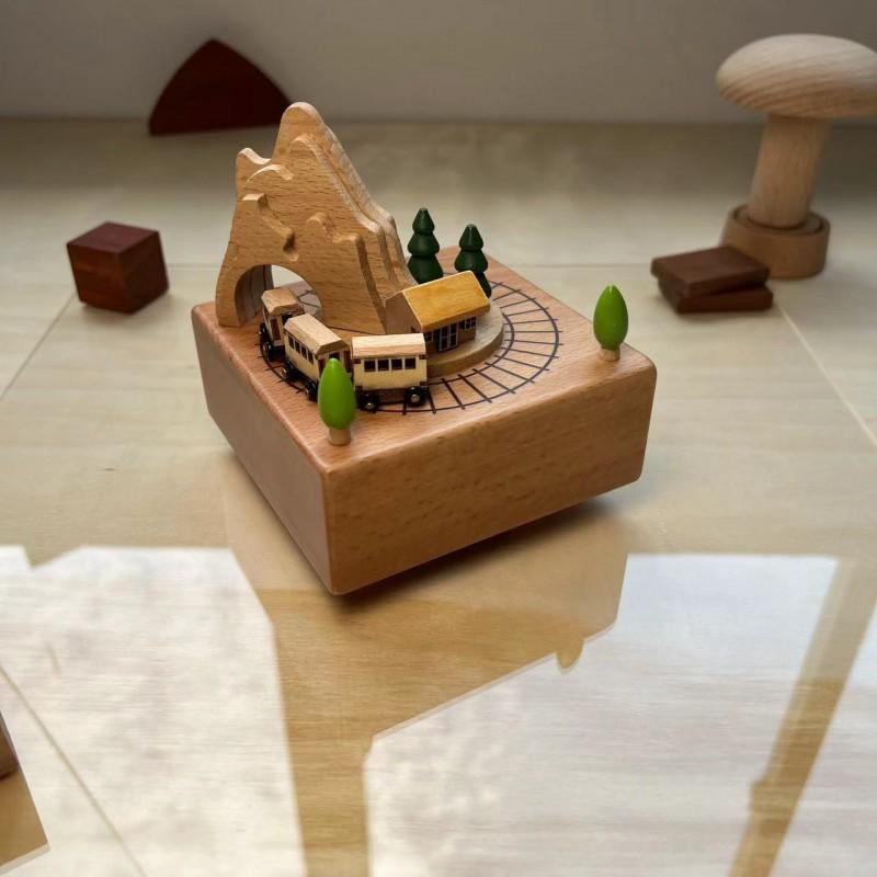 Wooden Music Box Carousel Train Decor Handcrafted Gift Birthday Home Decoration