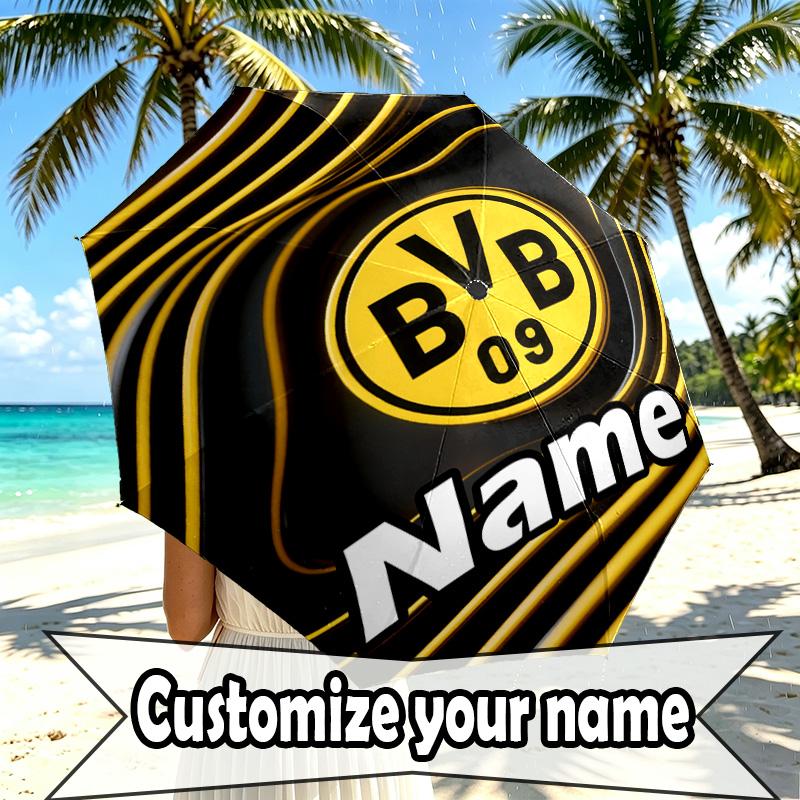 Custom Name Personalized Borussia Dortmund Print Umbrella, Auto Open Close, 8‑Rib Sturdy Frame, Commute Camping Hiking Use, Birthday Gift