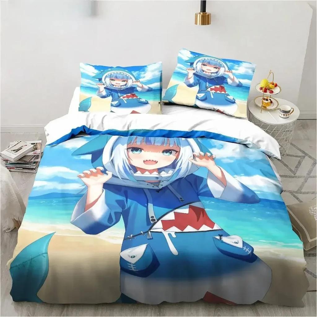Top Kawaii Gawr Gura Cute Girl My Angle King Twin Double Child Bedding Set Microfiber or Polyester Print Anime Duvet Cover Set