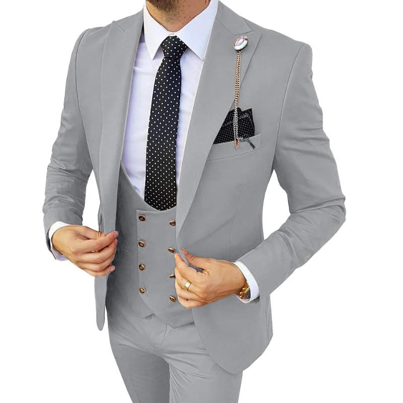 3ks pánské slim fit obleky Vícebarevná vesta a kalhoty, plesové obleky pro muže