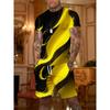 2-Pack Men's 3D Print Short Sleeve T-Shirt and Shorts Set - Yellow and Black Swirl Abstract All-Over Print