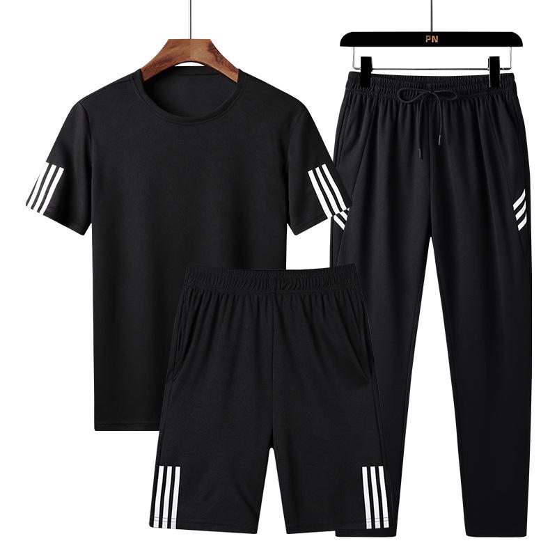 Unisex Quick-Dry 3-Piece Sportswear Set: Short-Sleeve Tee, Long Pants & Shorts for Junior High PE