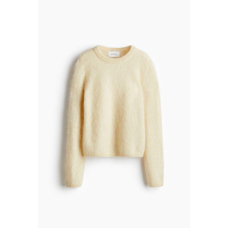 

HM Women s Wool Knitwear 2025 Fall New Arrival Silm Soft Mohair Wool Blending Pullover 1246665 Light yellow 155/80