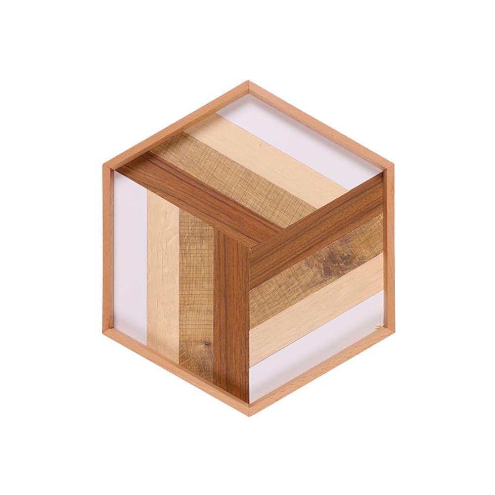 Hexagon Wooden Tray Multifunctional Geometric Simple Handmade Tea Tray Breakfast Tray Serving Plate Wood color#0