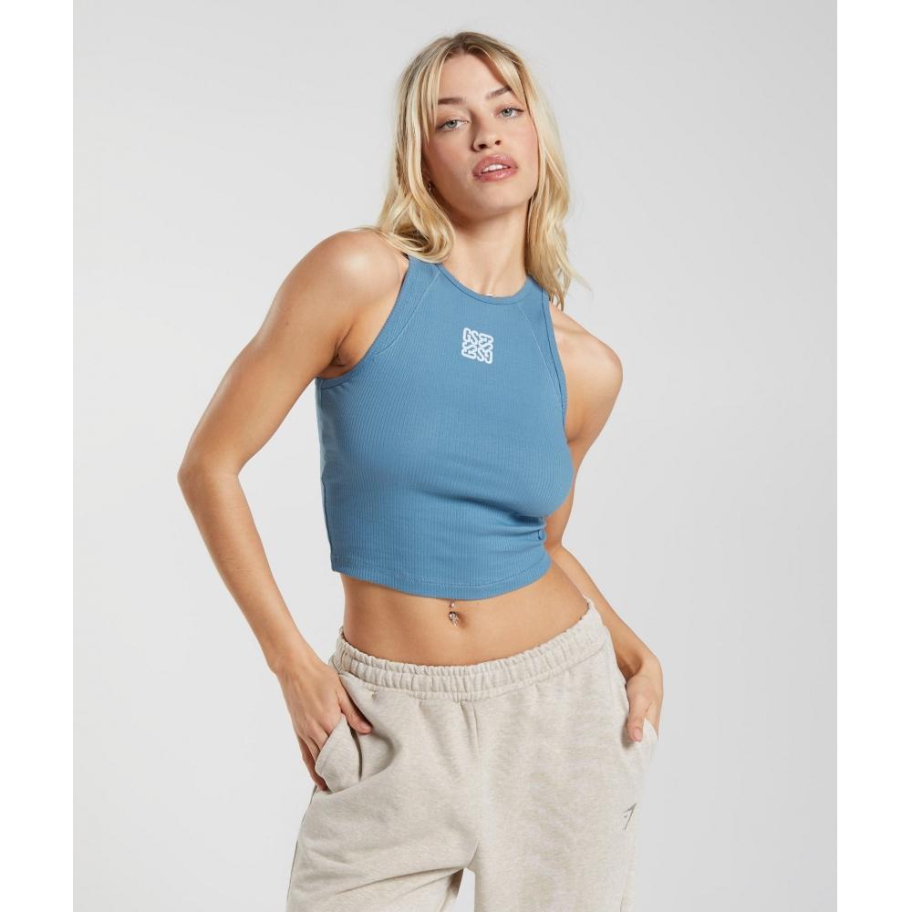 

GYMSHARK Cotton Rib Midi Tank Denim Blue B5A1K UBZ0