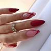 24 Pcs Wine Red Almond Press On Nails Medium Length Full Cover False Nail Tips Simple Wearable Manicure