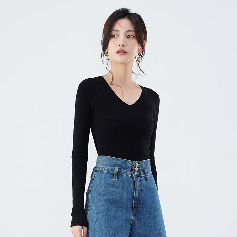 Fengxun Women's 100% Pure Wool V-Neck Sweater