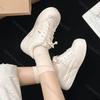 Fashion Comemore Thick Bottom Padded Cotton Shoes Women's Autumn Winter Casual Round Toe Lace Up Board Shoes Female White Plush Sneakers
