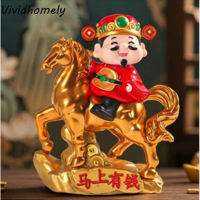 Chinese Style God of Fortune Sculpture Auto Shaking Zodiac Horse God of Wealth Car Ornament Solar Powered Lovely Design