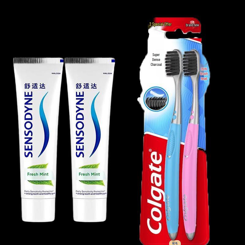 

Sensodyne Fresh Mint Anti-Cavity & Sensitivity Toothpaste (2x100g) with Charcoal Toothbrush Set