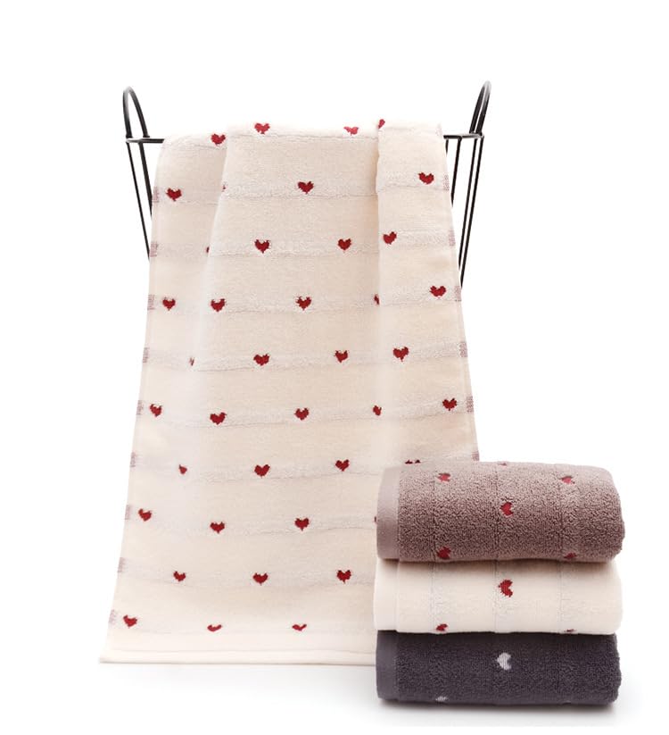 Face Towels, Heart Pattern, 100% Cotton, Towel Set, Fluffy, Soft, Gentle on Skin, Fast Absorption, Quick Drying, Durable, Breathable, Fade Resistant,