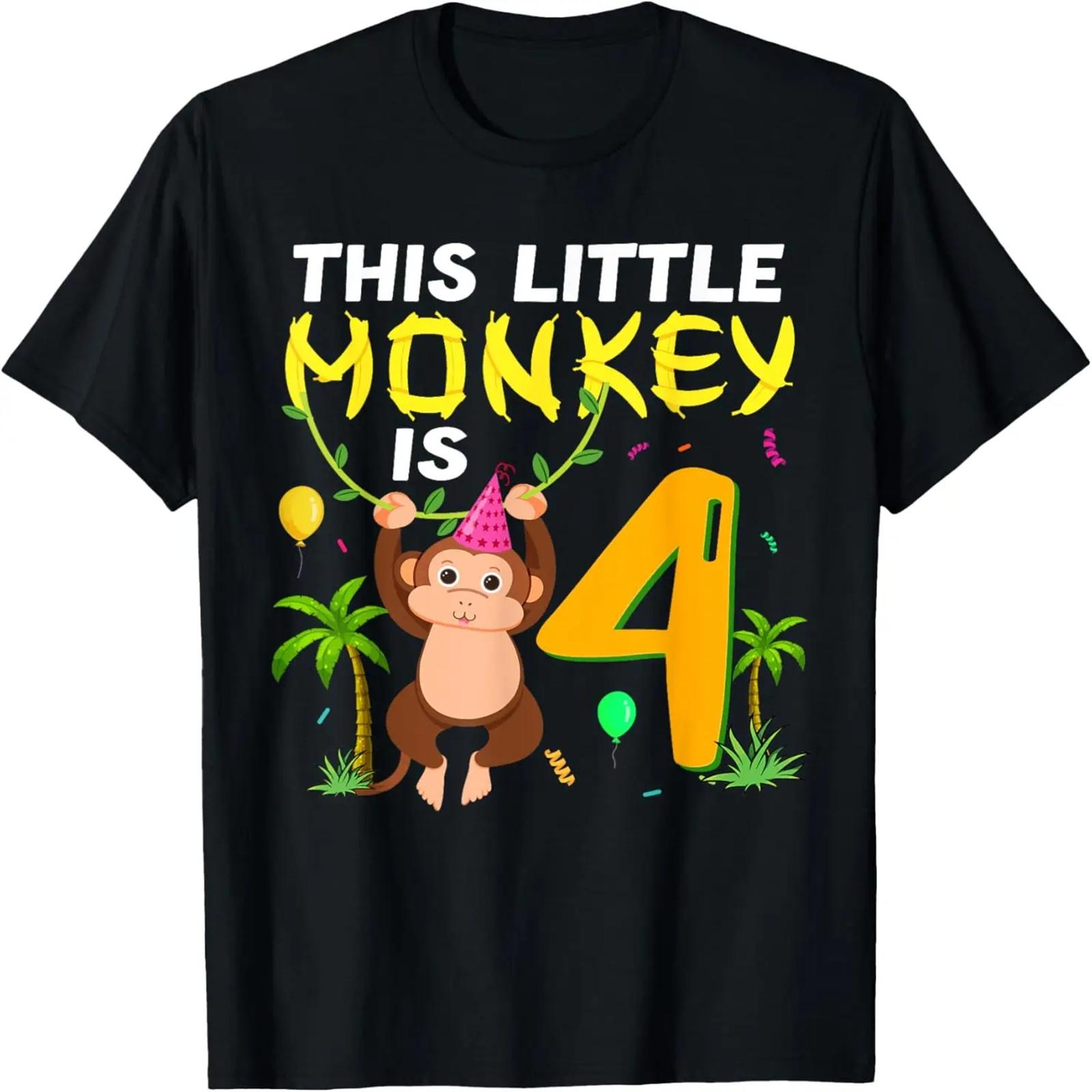 

This Little Monkey Is 4 Jungle Safari Animal 4th Birthday T-Shirt XXXXXL чёрный