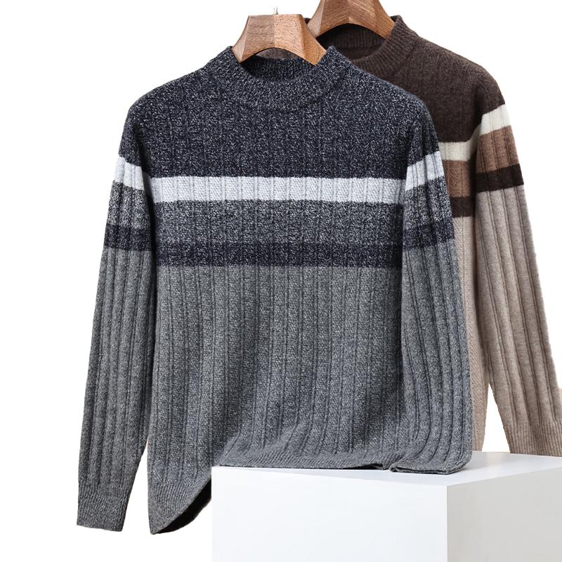 

ROMON Men s Heavyweight 100% Wool Thick Knit Striped Sweater 3XL (198-220 lbs)