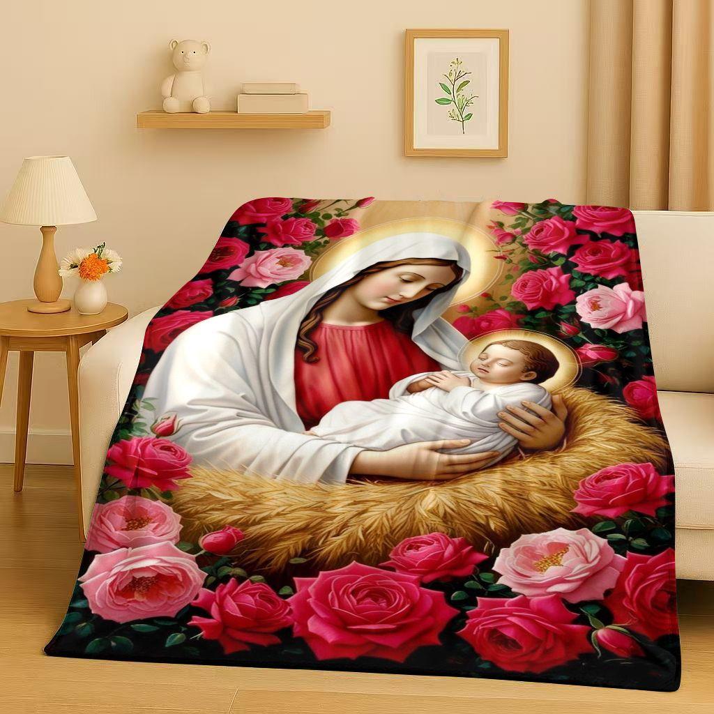 Classic Jesus Virgin Mary Art Flannel Blanket,Ultra Soft Warm Plush Throw for Home Bedroom Bed Sofa Cover Office Travel Gift Kid