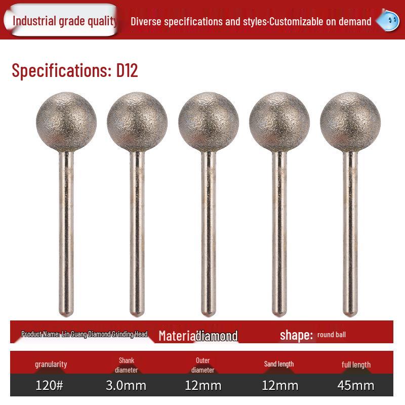 Diamond 3mm Shank Spherical Grinding Head for Jade Carving & Metal Mold Processing