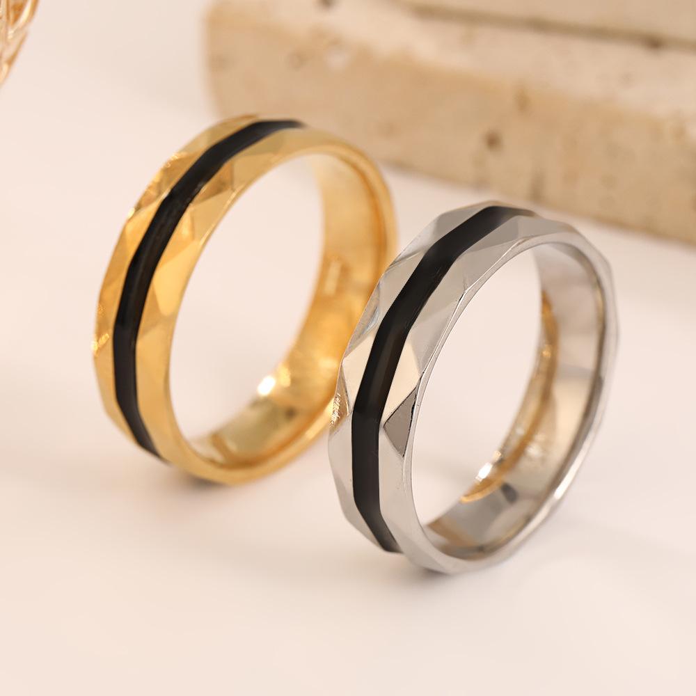 6mm Wide Black Enamel Multi-faceted Geometric Ring Women Men Minimalist Trendy Rings Couple Jewelry Wedding Gift