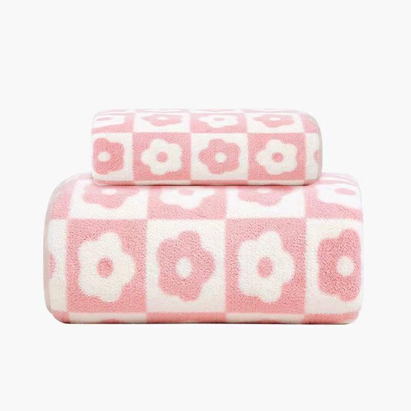 Soft Plaid & Floral Coral Fleece Towel Set - Couple's Home Gift