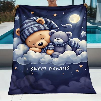 Teddy Bear Star Cloud Flannel Blanket Soft Polyester All Season for Home Camping Travel, Birthday & Anniversary Gift