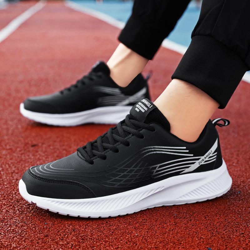 Men's shoes winter leather sneakers men's waterproof casual sneakers soft sole anti-work casual running shoes spring single shoes