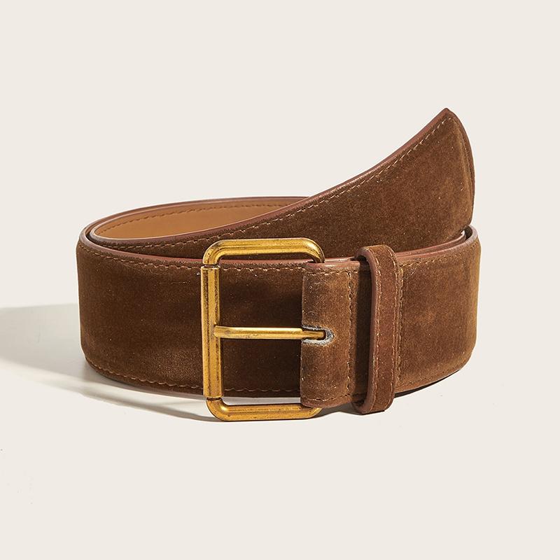 Women Fashion Luxury Design Suede Leather Wide Belt Casual Pin Buckle Waistband Business Waist Strap All-Match Clothes Decor