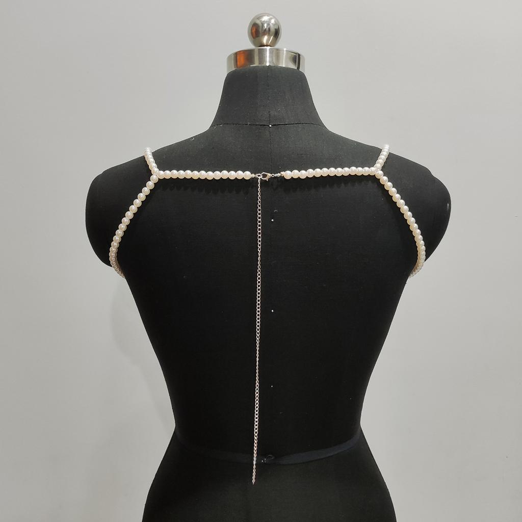 Europäische und amerikanische weiße Hochzeitsbraut Brautjungfer Perlen-Brustkette, mehrschichtig handgeflochten, Imitat-Perlen-Körperkette
