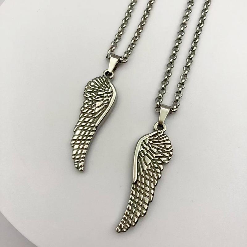 Rose Wings Stainless Steel Feather Pendant Necklace