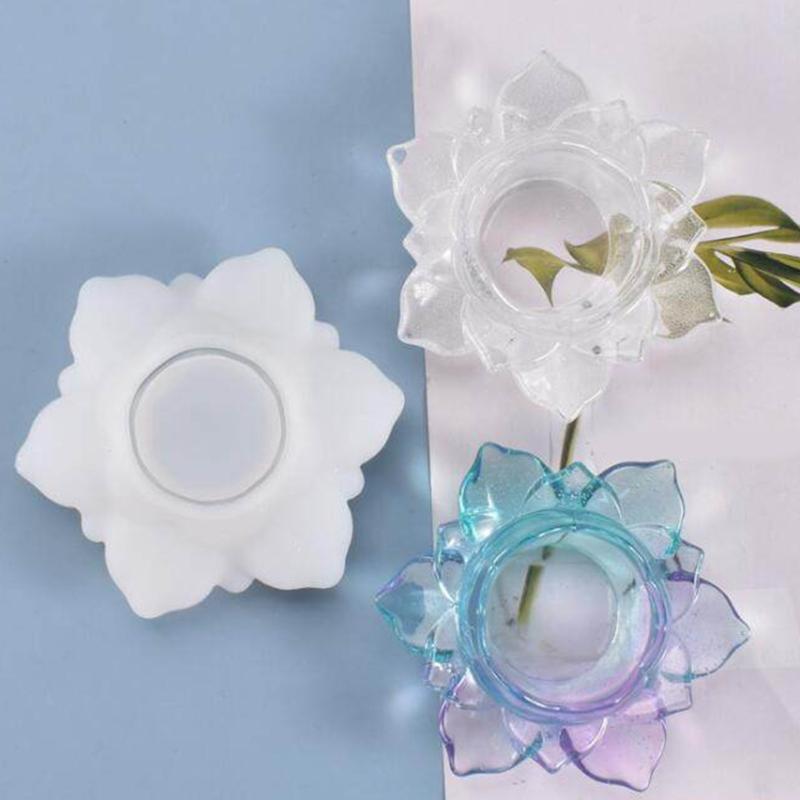 Silicone Lotuses Shape Craft Mold Candle Holder for Plasters Resin Candle DIY Projects and Holiday Mould