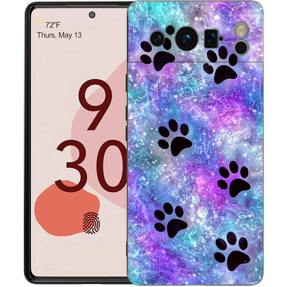 Phone Case For Google Pixel 6 7 8 9 Pro XL 8A 7A 6A Black Cover Soft Shell Dog Footprint Paw Cute