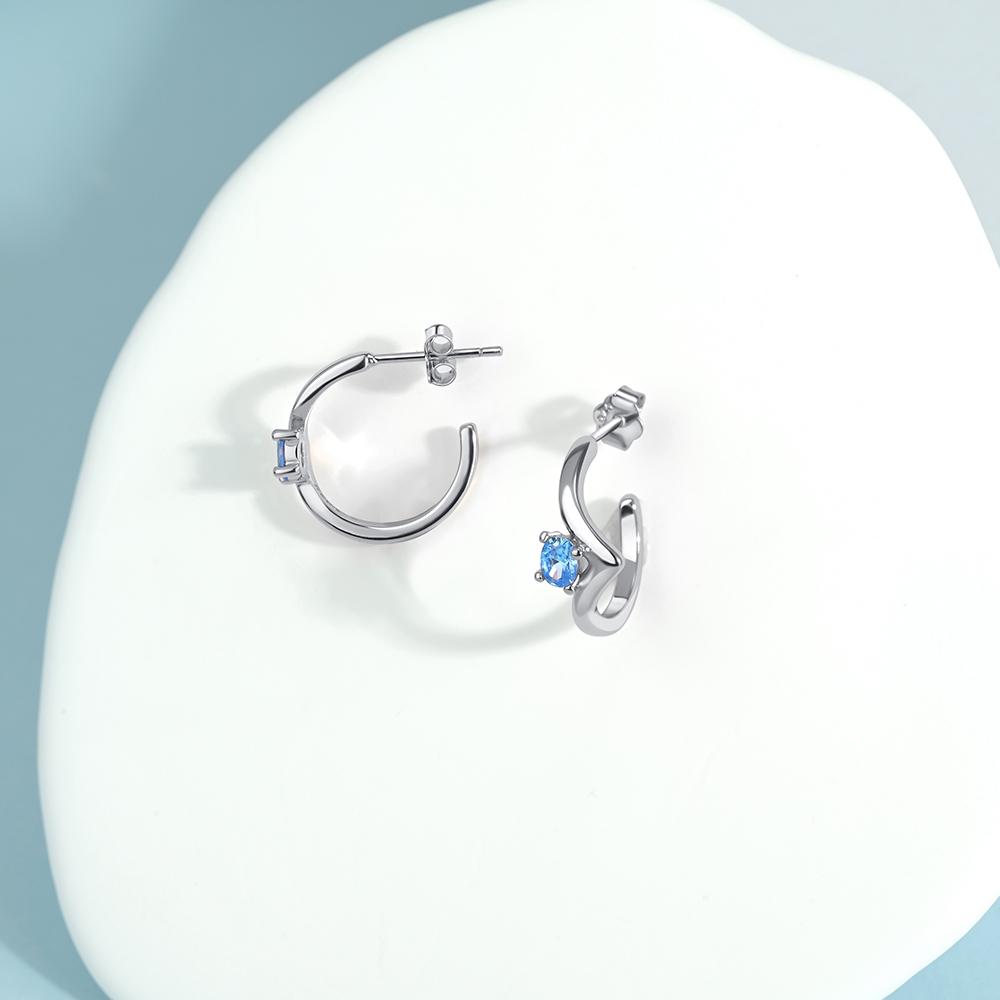 Popular Blue CZ Irregular Geometric Stud Earrings for Women Fashion Zircon Party Gift