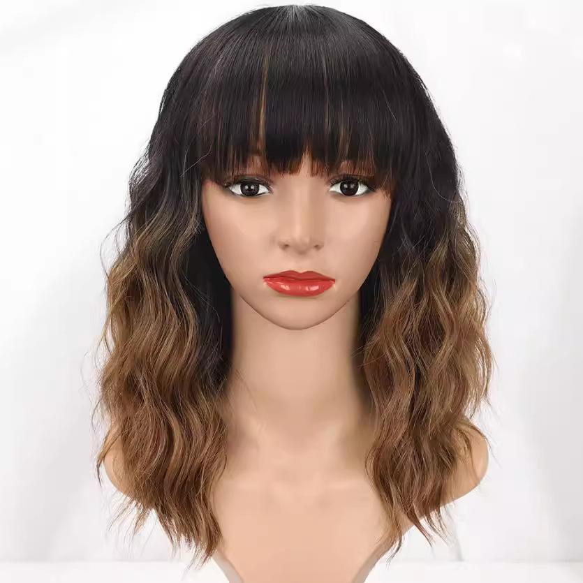 

Короткие коричневые парики с челкой, натуральные волнистые светлые волосы, парики для женщин, термостойкое волокно, синтетический парик-боб длиной до плеч золотисто-коричневый