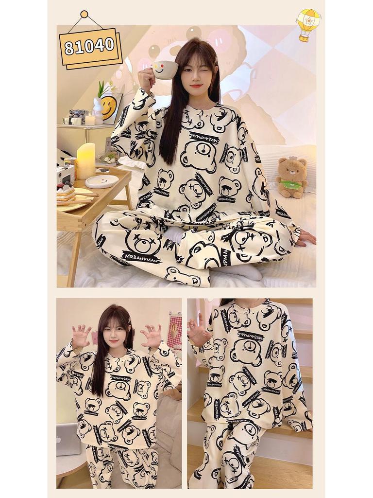 Γυναικείο Πιτζάμα Σετ Μακρυμάνικο - Χαριτωμένο Καρτούν Σχέδιο, Μεγάλο Μέγεθος, για Άνοιξη & Φθινόπωρο, Εσωτερική/Εξωτερική Χρήση