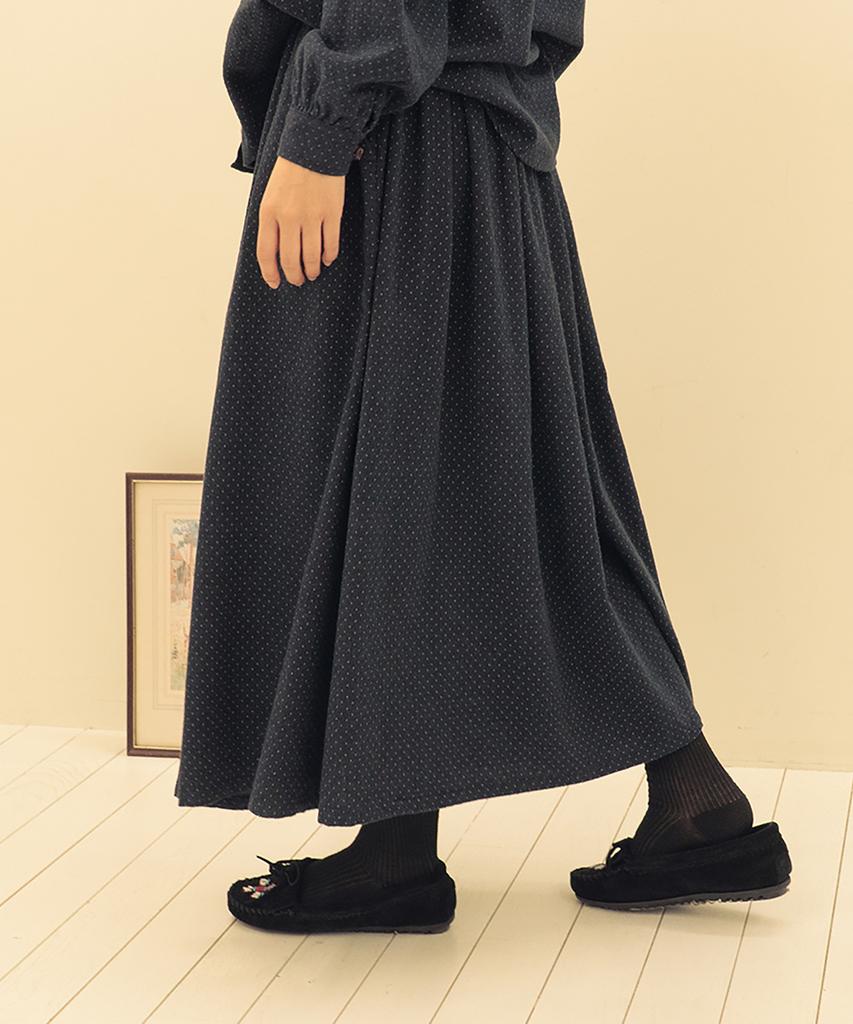 Chikita Dot Napping Shirred Flare Skirt Navy 251014Nv