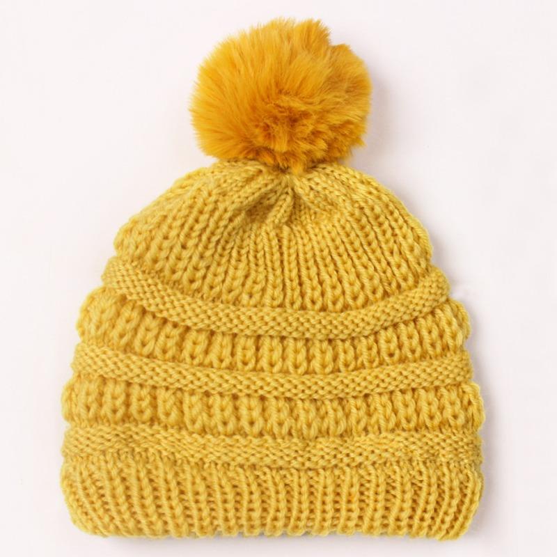 Baby Knitted Hat, Versatile Children's Autumn and Winter Hairball Warm Hat, Warm Baby Wool Hat