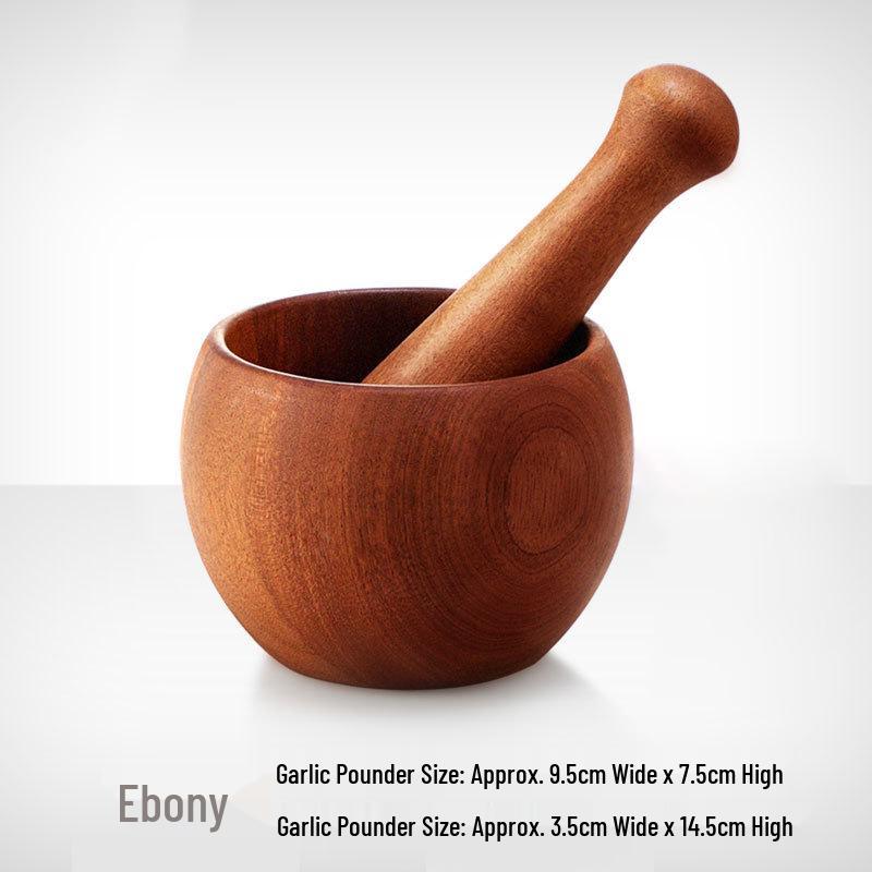 Solid Wood Garlic Mortar and Pestle - Manual Kitchen Garlic Crusher and Grinder