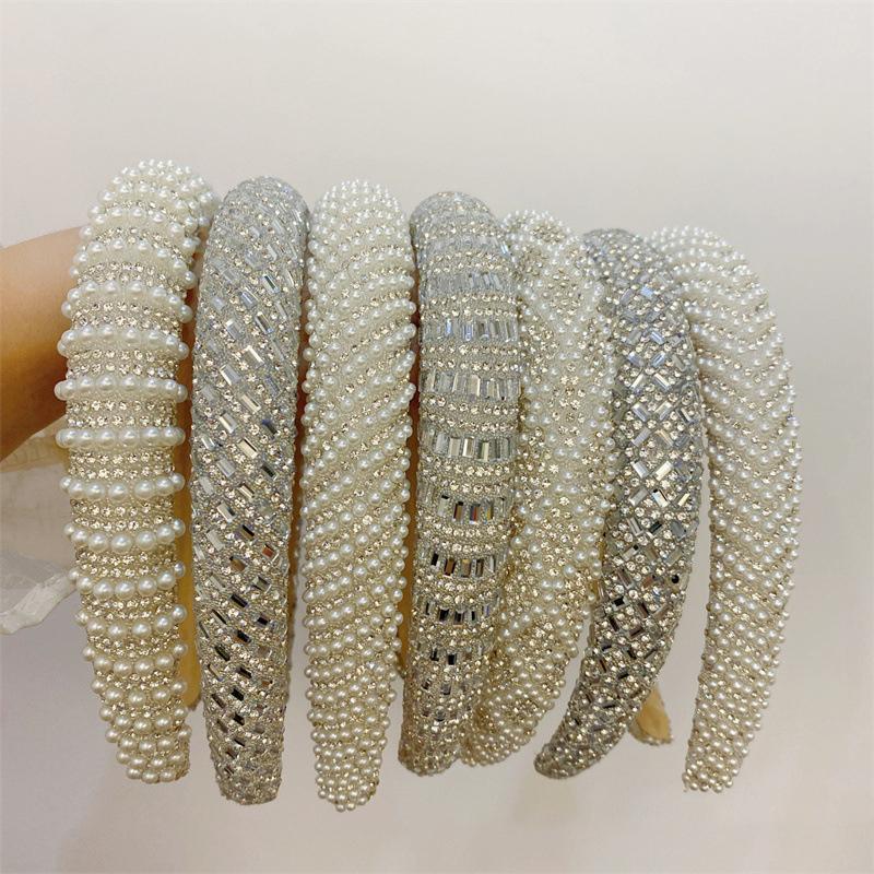 Barock Vintage Perle Glasperlen Schleife Stirnband Mode Haarband Voll Strass Schwamm Haarband Haarschmuck