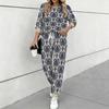 Women Geometric Pattern Print Two Piece Outfit, Long Sleeve Crew Neck Top & Drawstring Jogger Pants Casual Tracksuit for Spring Autumn