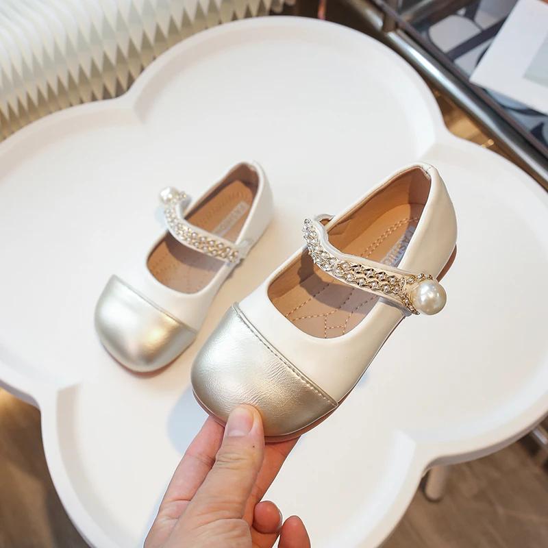 Little Girl Leather Shoes Classic Simple Kid Princess Ballet Shoes Silver Patchwork Children Fashion Causal Flat Shoes Versatile
