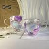 Double Wall Glass Coffee Mug 250/350ml Feather Design Cup with Handle Insulated Anti-Scalding Comfortable Grip Temperature Control Tumbler for Tea