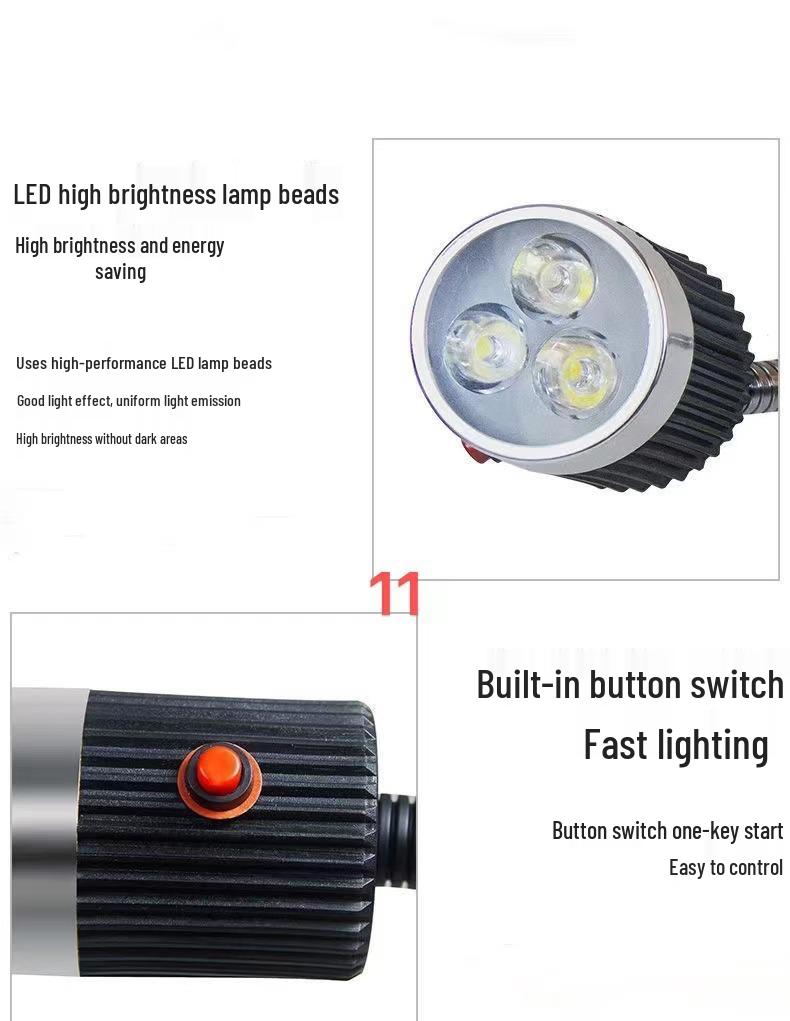 LED Machine Tool Work Light with Flexible Hose and Magnetic Square Base for Lathe and Sewing.