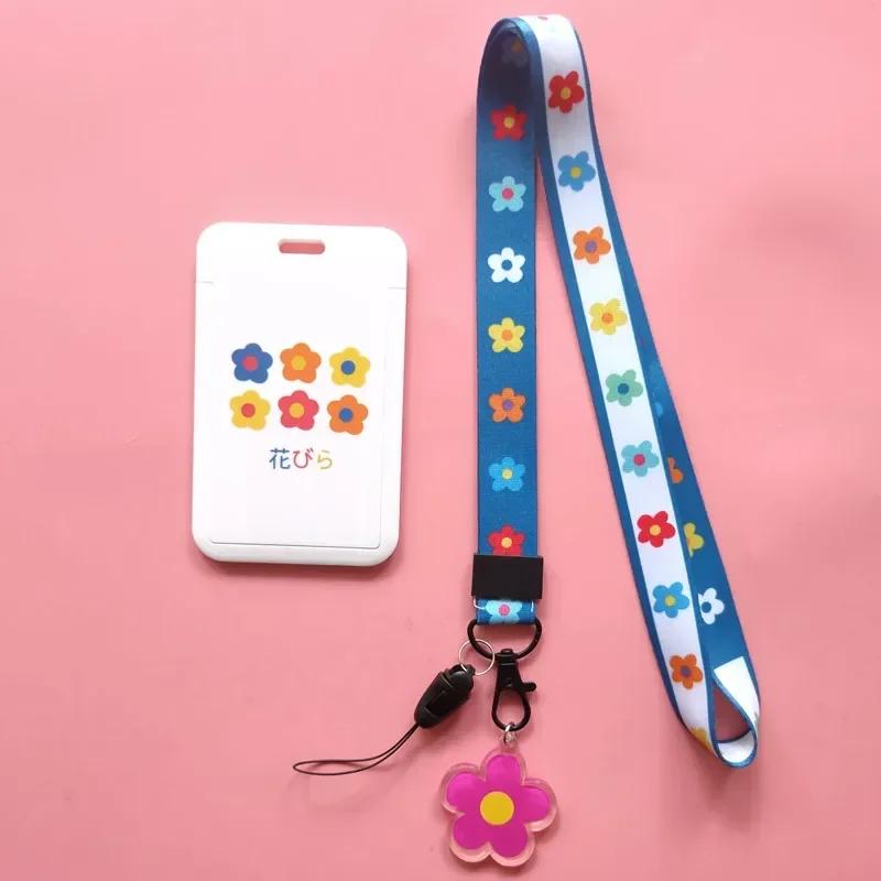 Fashion Flower Women Card Protector Cover Case Card Holder Neck Strap with Lanyard Badge Holder Work ID Card Bus ID Card Holder