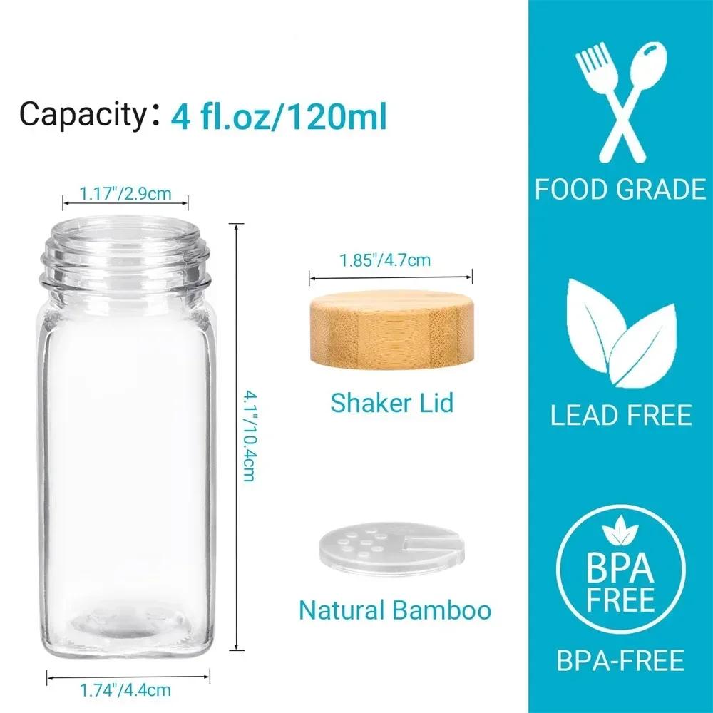 Glass Spice Jars with Bamboo Lid Collapsible Funnel Include with Minimalist Spice Labels Stickers Storage Bottles for Spice Rack