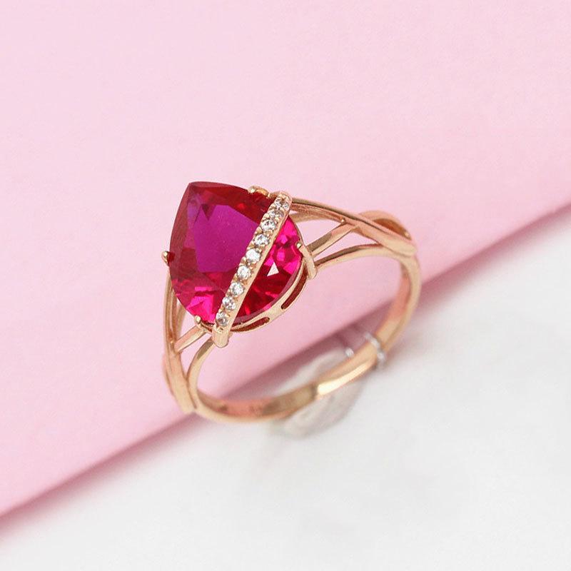 585 Purple Gold Drop-Shaped Redstone Diamond-Encrusted Ring, Colored Gold, Foreign Gas Trend-Plated Rose Gold Adjustment Ring.