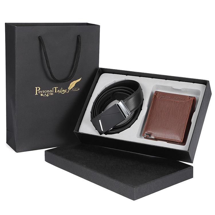 

Мужской подарочный набор из ремня и кошелька из натуральной кожи с логотипом - подарочная коробка из двух предметов 110-130cm