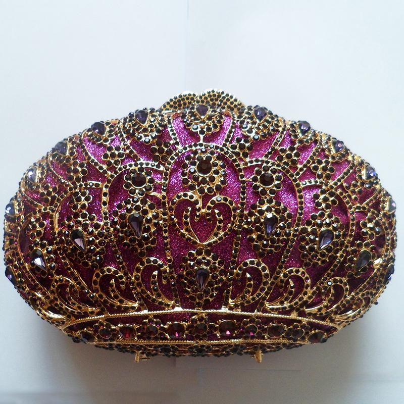 Gold Crown Diamond Evening Clutch Purse WHTUOHENG Luxury Women Crystal Wedding Bridal Purses Hard Metal Handbags Lady Clutches