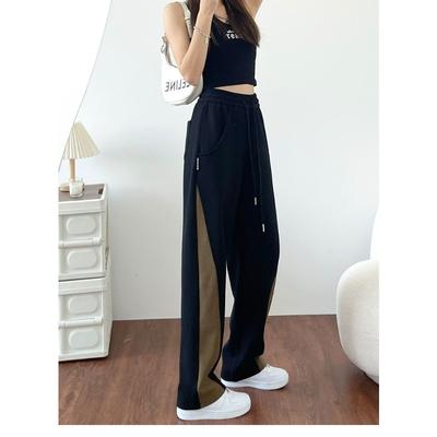 Retro Color-blocked Wide-leg Trousers Early Autumn Loose Slim Straight Pants Casual Sports Sweatpants Women