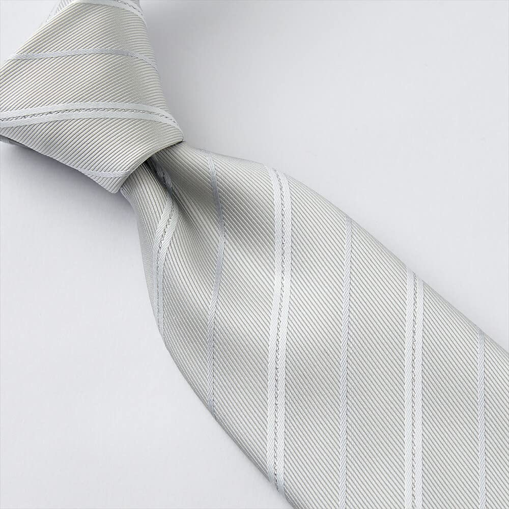 [Ojie] Men's Tie, Silver, 100% Silk, Made in Japan, Formal Tie, Ceremonial Wear, Wedding, Reception, Business